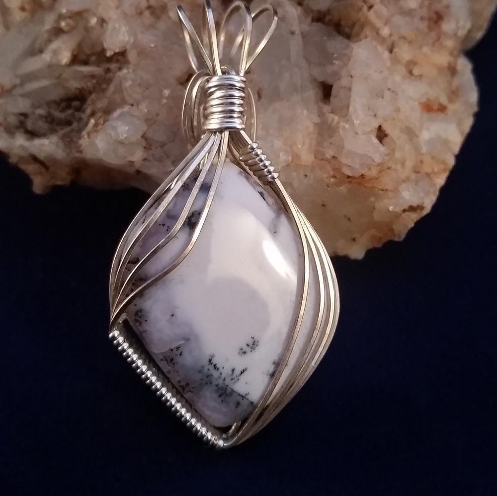 Handmade wire wrapped stone pendant